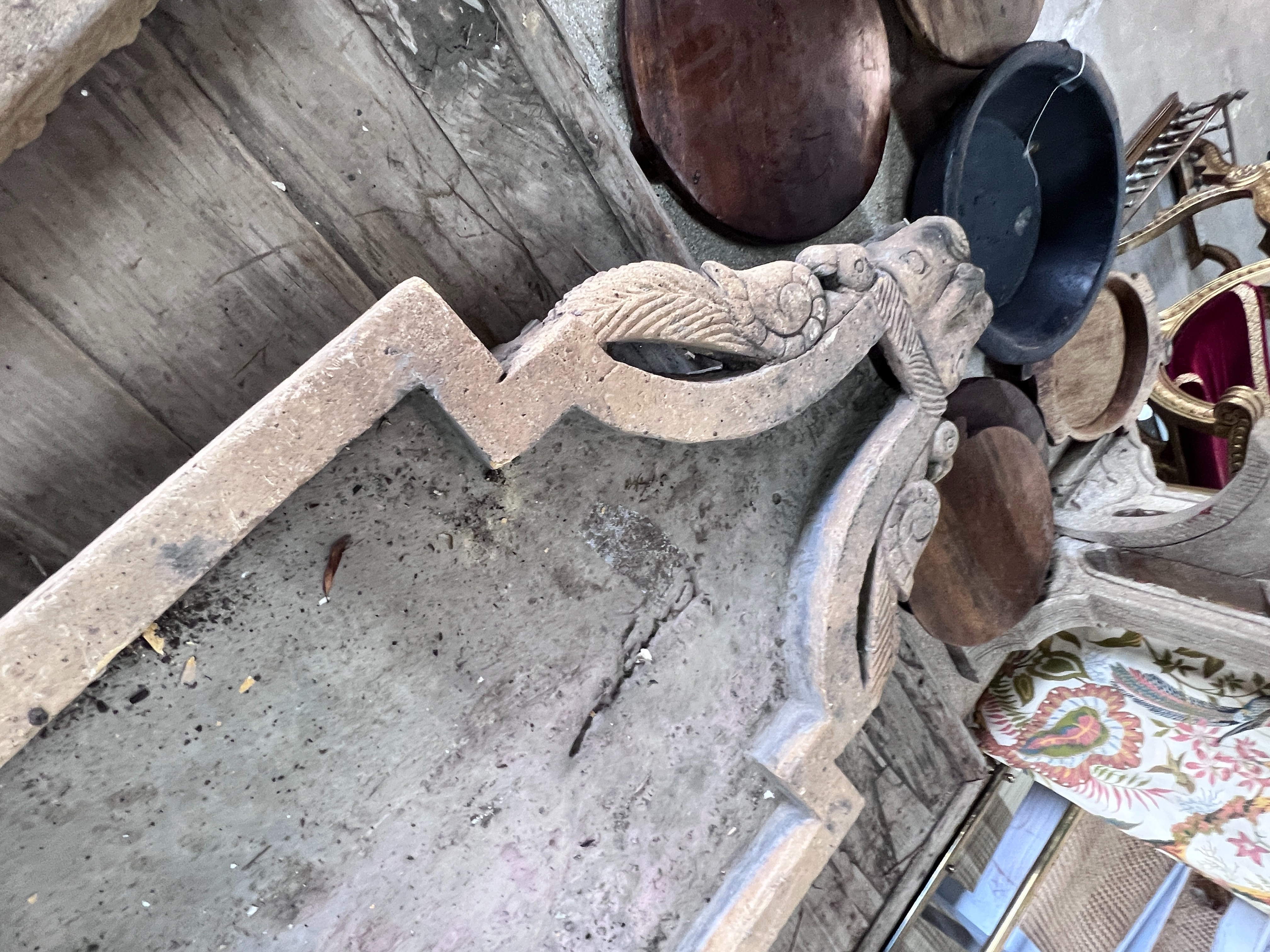 A pair of rectangular spouted stone troughs, larger height 111cm